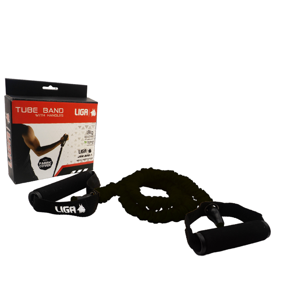 Λάστιχο αντίστασης με λαβές και κάλυμμα από ύφασμα  (tube band - fabric cover)(Επίπεδο αντίστασης 18 κιλά-μαυρο) LIGASPORT*