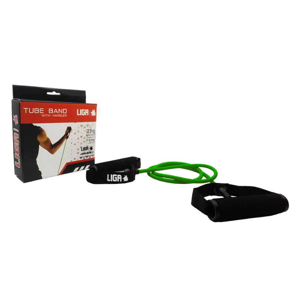 Λάστιχο αντίστασης με λαβές (tube band)(Επίπεδο αντίστασης 13,5 κιλά-πρασινο) LIGASPORT*
