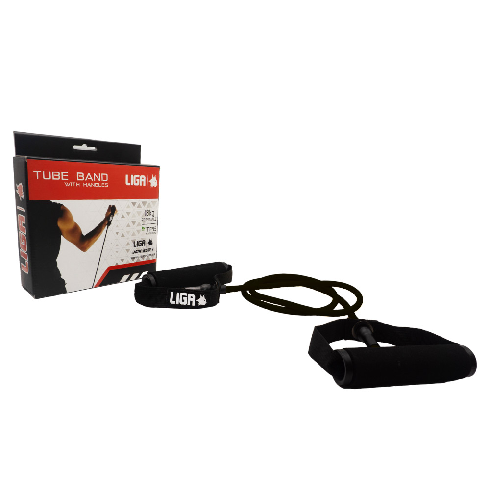 Λάστιχο αντίστασης με λαβές (tube band)(Επίπεδο αντίστασης 18 κιλά-μαυρο) LIGASPORT*