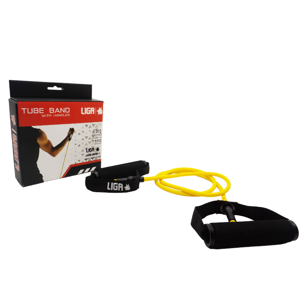Λάστιχο αντίστασης με λαβές (tube band)(Επίπεδο αντίστασης 4,5 κιλά-κιτρινο) LIGASPORT*