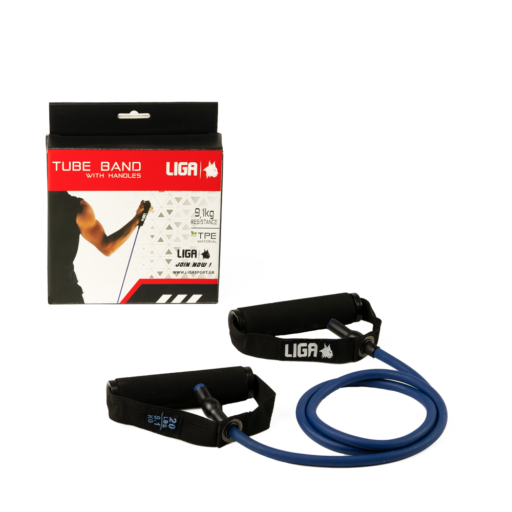 Λάστιχο αντίστασης με λαβές (tube band)(Επίπεδο αντίστασης 9,1 κιλά-μπλε) LIGASPORT*