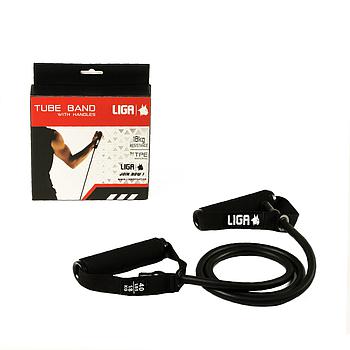 Λάστιχο αντίστασης με λαβές (tube band)(Επίπεδο αντίστασης 18 κιλά-μαυρο) LIGASPORT*